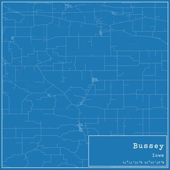 Blueprint US city map of Bussey, Iowa.