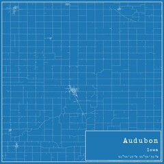 Blueprint US city map of Audubon, Iowa.