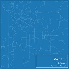 Blueprint US city map of Watton, Michigan.
