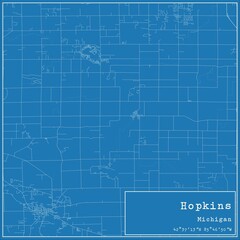 Blueprint US city map of Hopkins, Michigan.