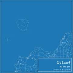 Blueprint US city map of Leland, Michigan.