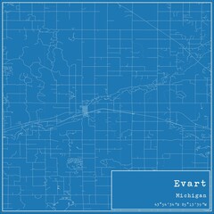 Blueprint US city map of Evart, Michigan.