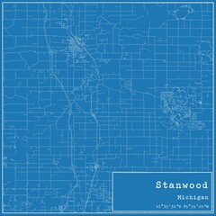 Blueprint US city map of Stanwood, Michigan.