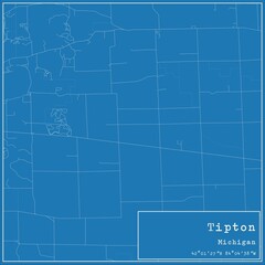 Blueprint US city map of Tipton, Michigan.