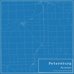Fototapeta premium Blueprint US city map of Petersburg, Michigan.