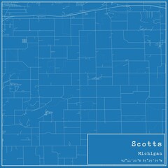 Blueprint US city map of Scotts, Michigan.