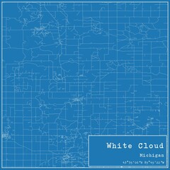 Blueprint US city map of White Cloud, Michigan.