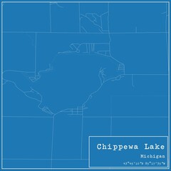 Blueprint US city map of Chippewa Lake, Michigan.