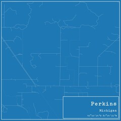 Blueprint US city map of Perkins, Michigan.