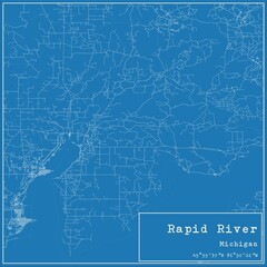 Blueprint US city map of Rapid River, Michigan.
