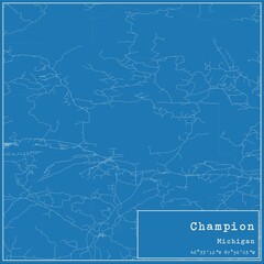 Obraz premium Blueprint US city map of Champion, Michigan.
