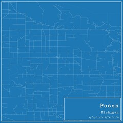 Blueprint US city map of Posen, Michigan.