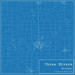 Fototapeta premium Blueprint US city map of Three Rivers, Michigan.