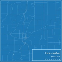 Blueprint US city map of Tekonsha, Michigan.