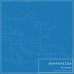 Blueprint US city map of Goetzville, Michigan.