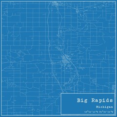Blueprint US city map of Big Rapids, Michigan.
