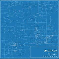 Blueprint US city map of Baldwin, Michigan.