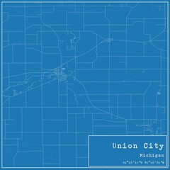 Blueprint US city map of Union City, Michigan.