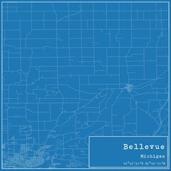 Fototapeta premium Blueprint US city map of Bellevue, Michigan.