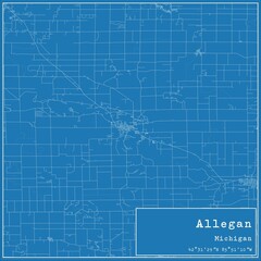 Blueprint US city map of Allegan, Michigan.
