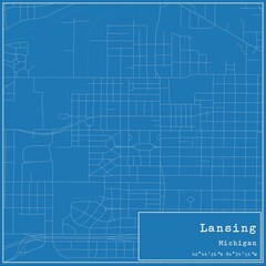 Blueprint US city map of Lansing, Michigan.