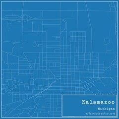 Blueprint US city map of Kalamazoo, Michigan.