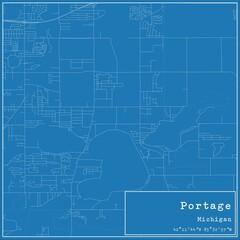 Blueprint US city map of Portage, Michigan.