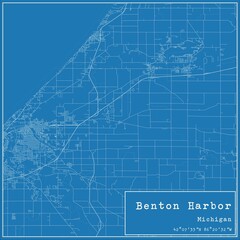 Blueprint US city map of Benton Harbor, Michigan.