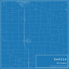 Blueprint US city map of Leslie, Michigan.