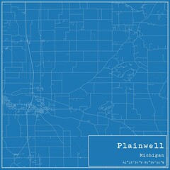 Blueprint US city map of Plainwell, Michigan.