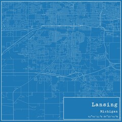 Blueprint US city map of Lansing, Michigan.