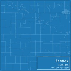 Blueprint US city map of Sidney, Michigan.