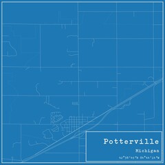 Blueprint US city map of Potterville, Michigan.