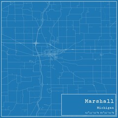 Blueprint US city map of Marshall, Michigan.
