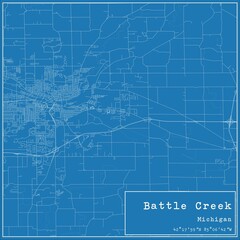 Blueprint US city map of Battle Creek, Michigan.