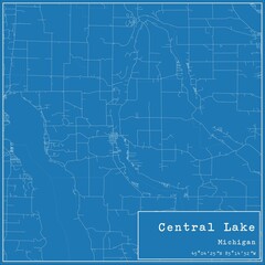 Blueprint US city map of Central Lake, Michigan.