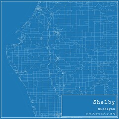 Blueprint US city map of Shelby, Michigan.