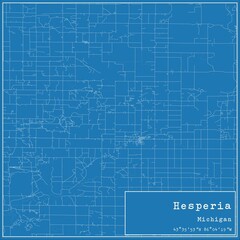 Blueprint US city map of Hesperia, Michigan.