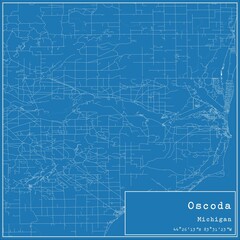 Blueprint US city map of Oscoda, Michigan.
