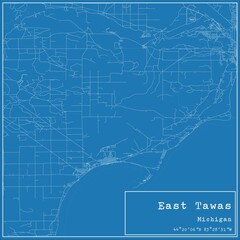 Blueprint US city map of East Tawas, Michigan.