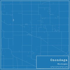 Blueprint US city map of Onondaga, Michigan.