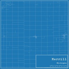 Blueprint US city map of Merrill, Michigan.