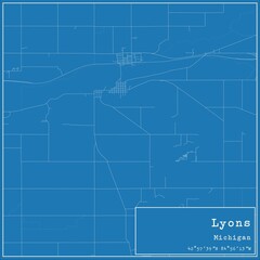 Blueprint US city map of Lyons, Michigan.