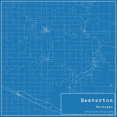 Blueprint US city map of Beaverton, Michigan.