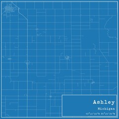 Blueprint US city map of Ashley, Michigan.