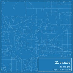 Blueprint US city map of Glennie, Michigan.