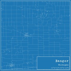 Blueprint US city map of Bangor, Michigan.