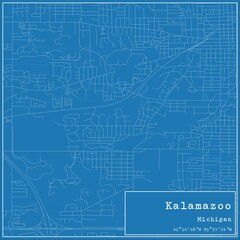 Blueprint US city map of Kalamazoo, Michigan.