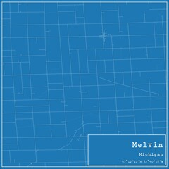 Blueprint US city map of Melvin, Michigan.