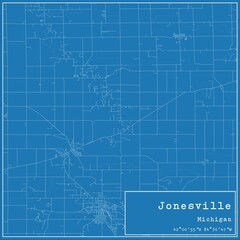 Blueprint US city map of Jonesville, Michigan.